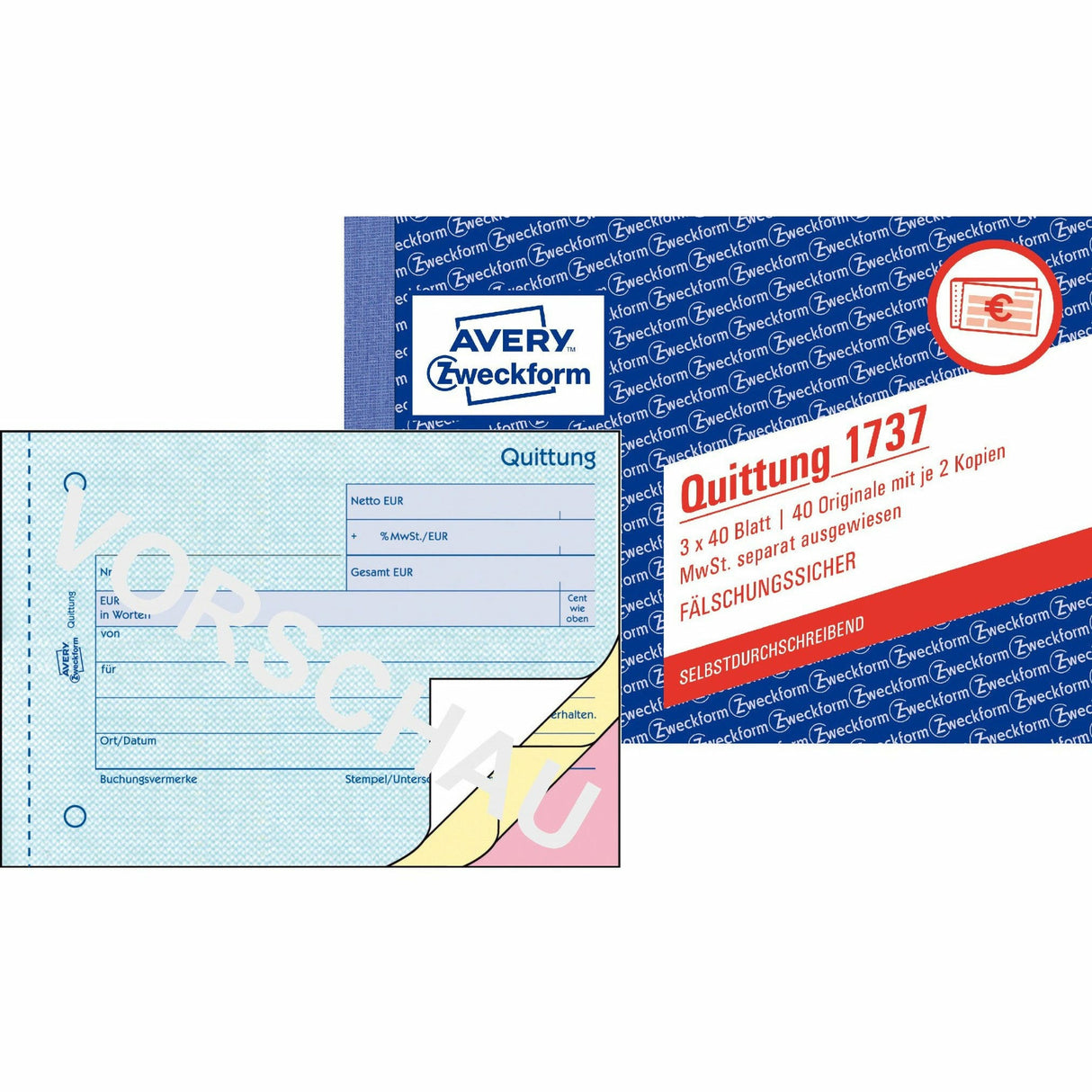 Avery-Zweckform | Quittung MwSt. separat ausgewiesen | 1737