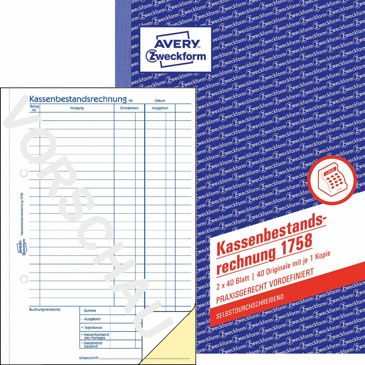 Avery-Zweckform | Kassenbestandsrechnung | 1758