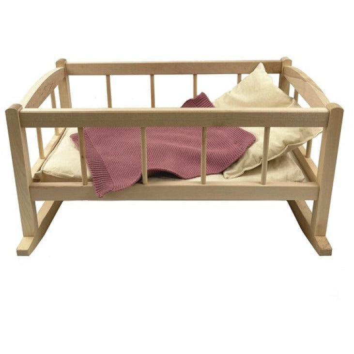 Puppen - Wiege aus Holz mit Strickdecke