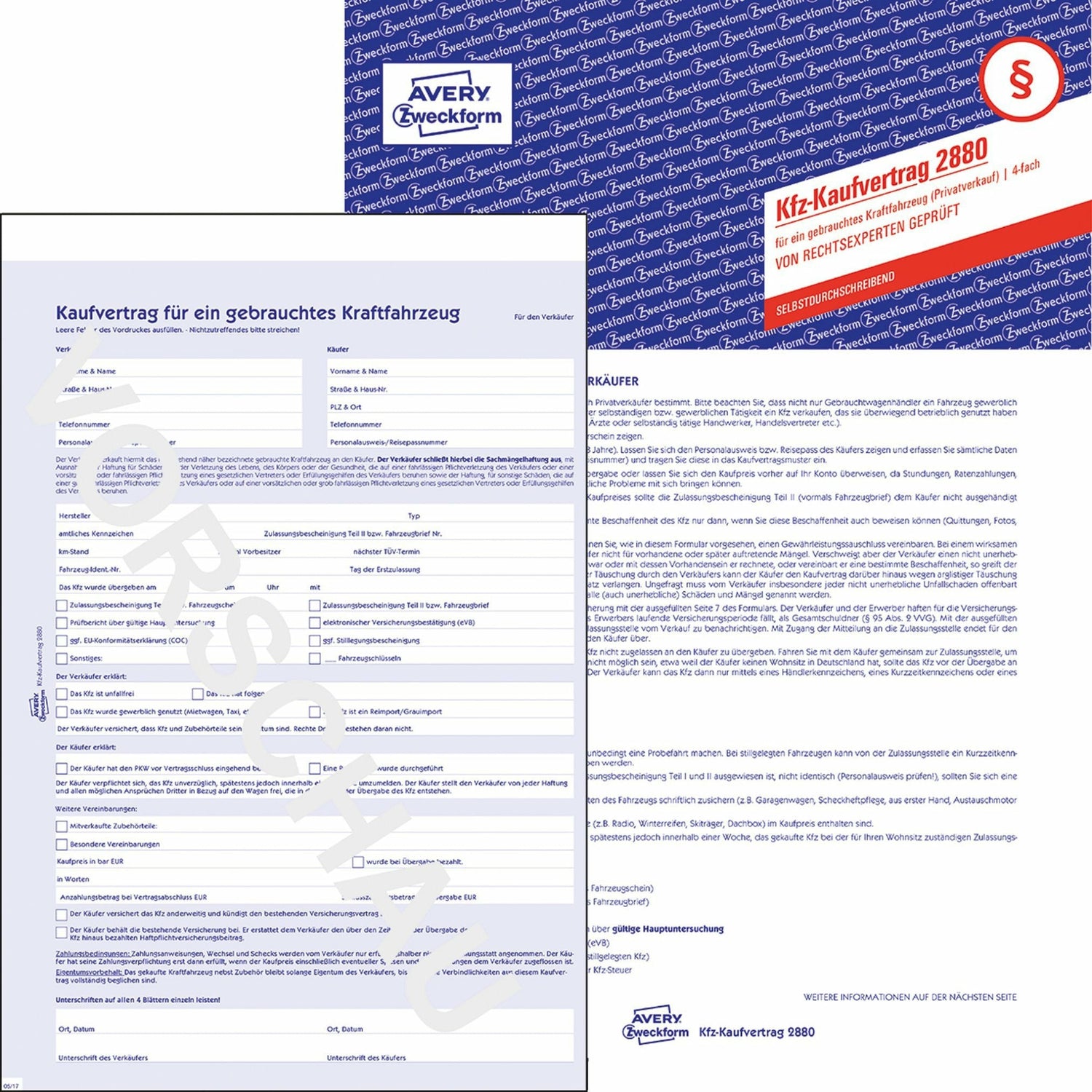 Avery-Zweckform | Kaufvertrag für ein gebrauchtes Kfz | 2880
