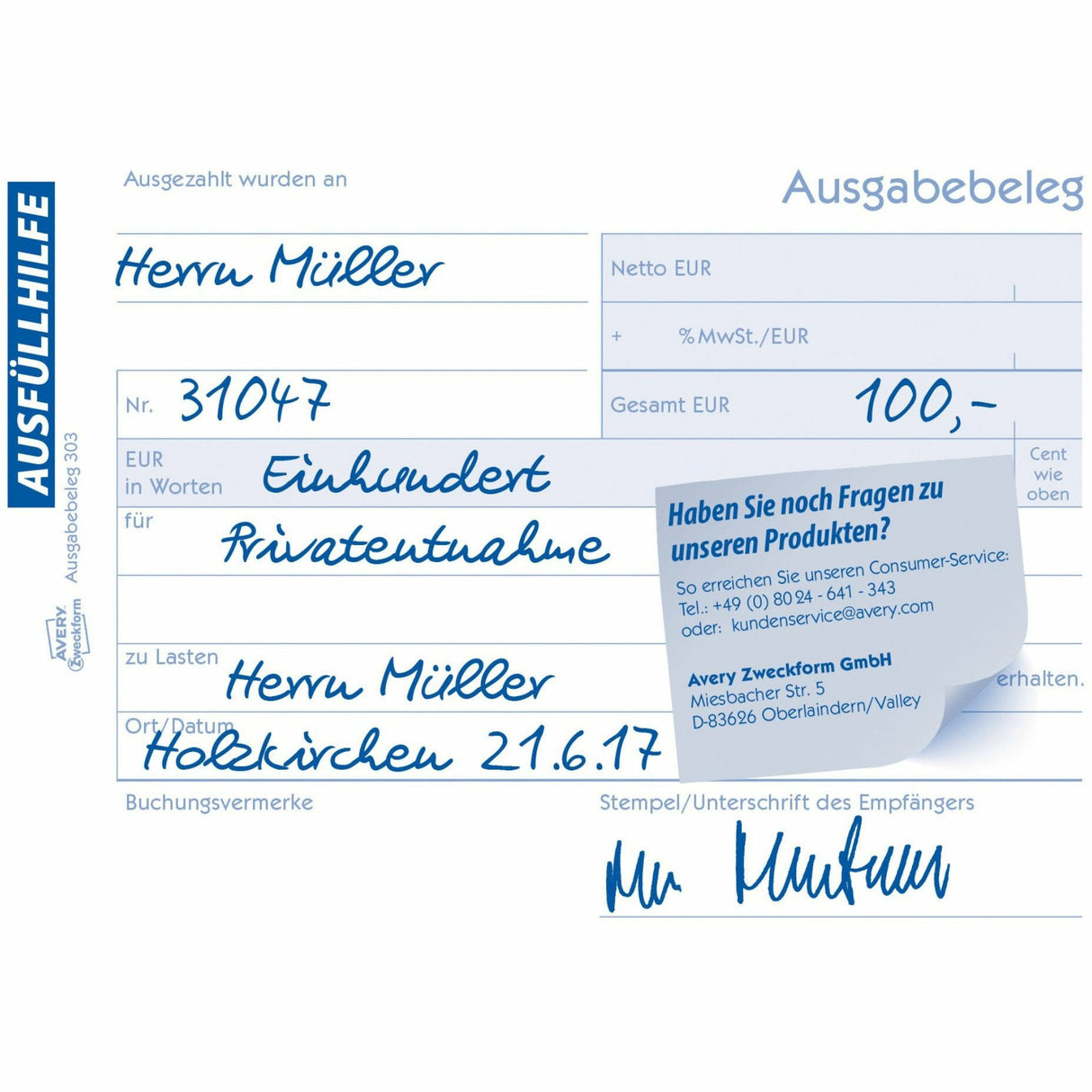 Avery-Zweckform | Ausgabebeleg mit Dokumentendruck | 303