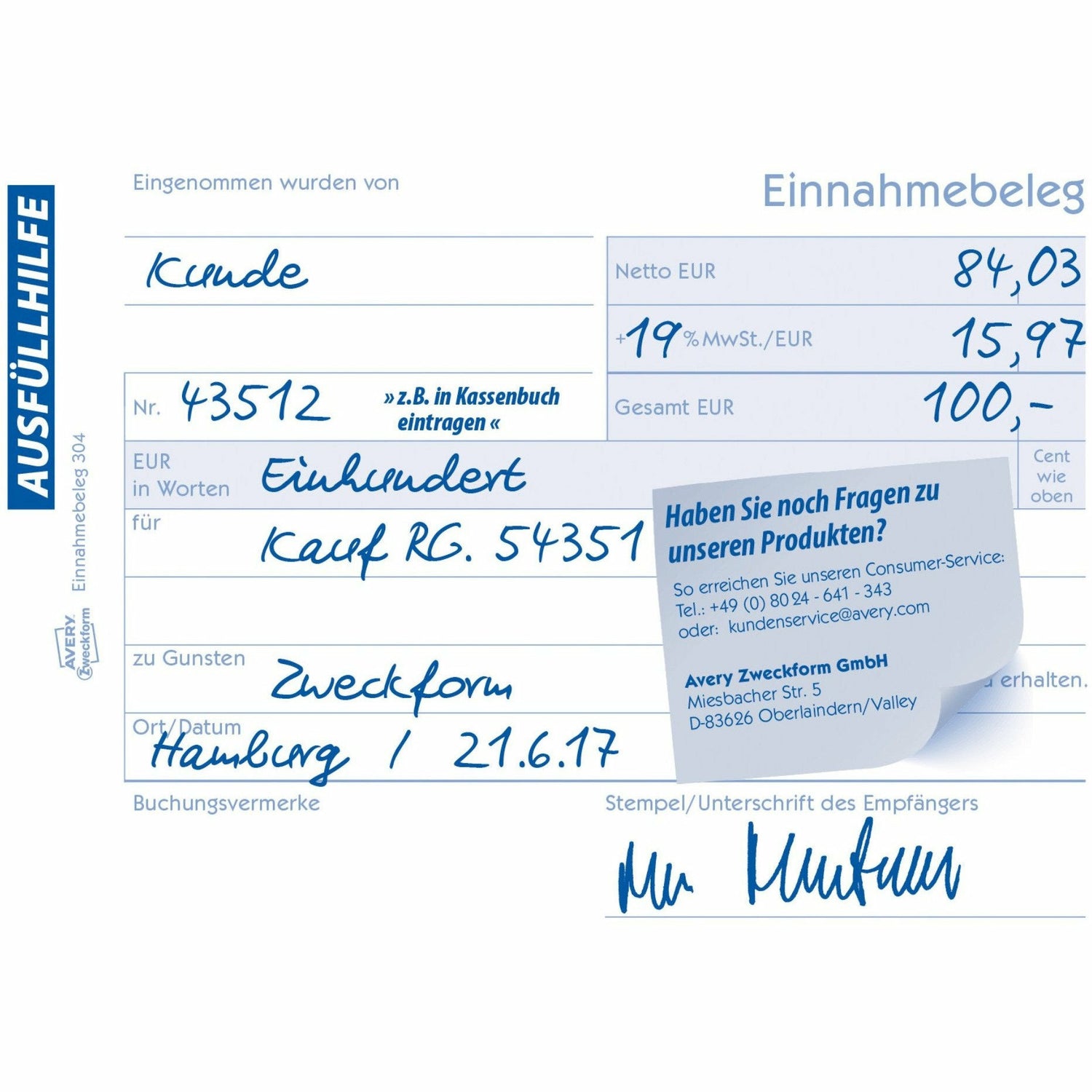 Avery-Zweckform | Einnahmebeleg | 304