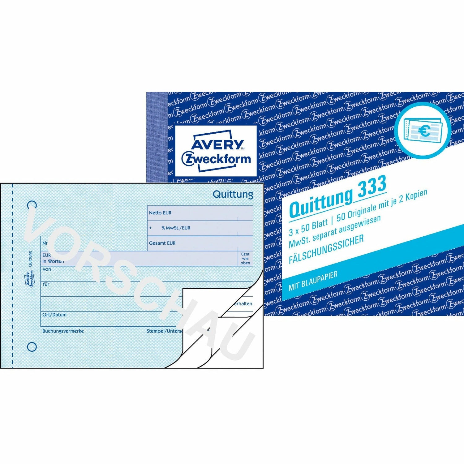 Avery-Zweckform | Quittung MwSt. separat ausgewiesen | 333