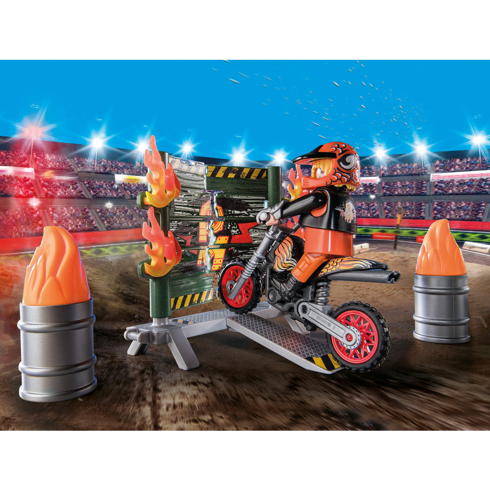 PLAYMOBIL 71256 Starter Pack Stuntshow Motorrad mit Feuerwand