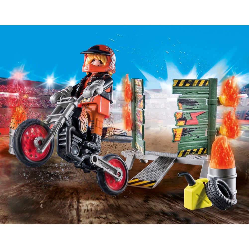 PLAYMOBIL 71256 Starter Pack Stuntshow Motorrad mit Feuerwand