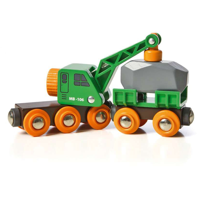 BRIO | Grüner Kranwagen mit Anhänger und Fracht