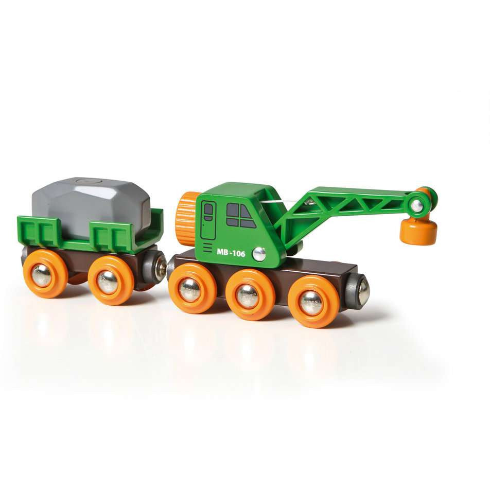 BRIO | Grüner Kranwagen mit Anhänger und Fracht
