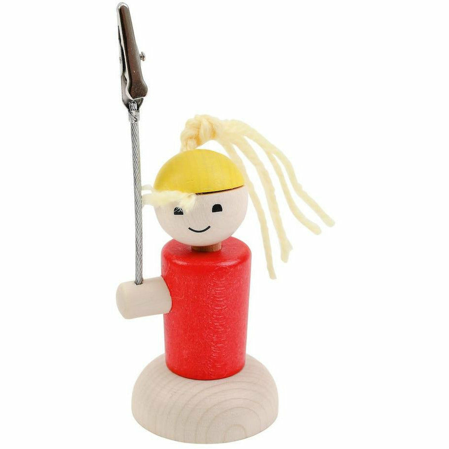 Ahrens | Gratulant mit Holzsockel Klemmi Mädchen rot