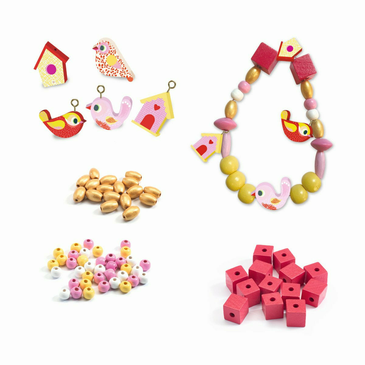 Djeco | Schmuck basteln: Holzperlen Vögel
