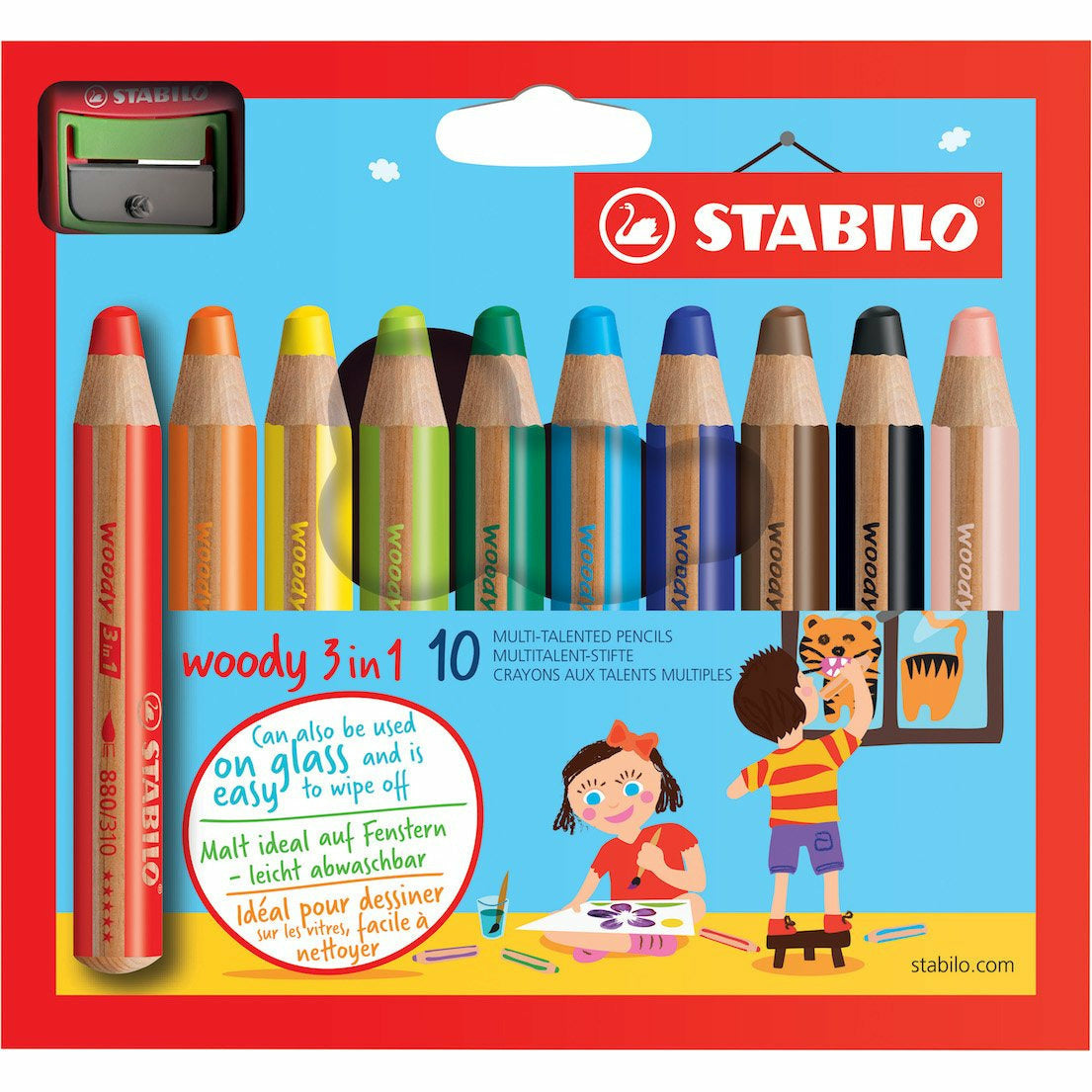 STABILO woody 3in1 Farbstift 10er Etui mit Spezialspitzer