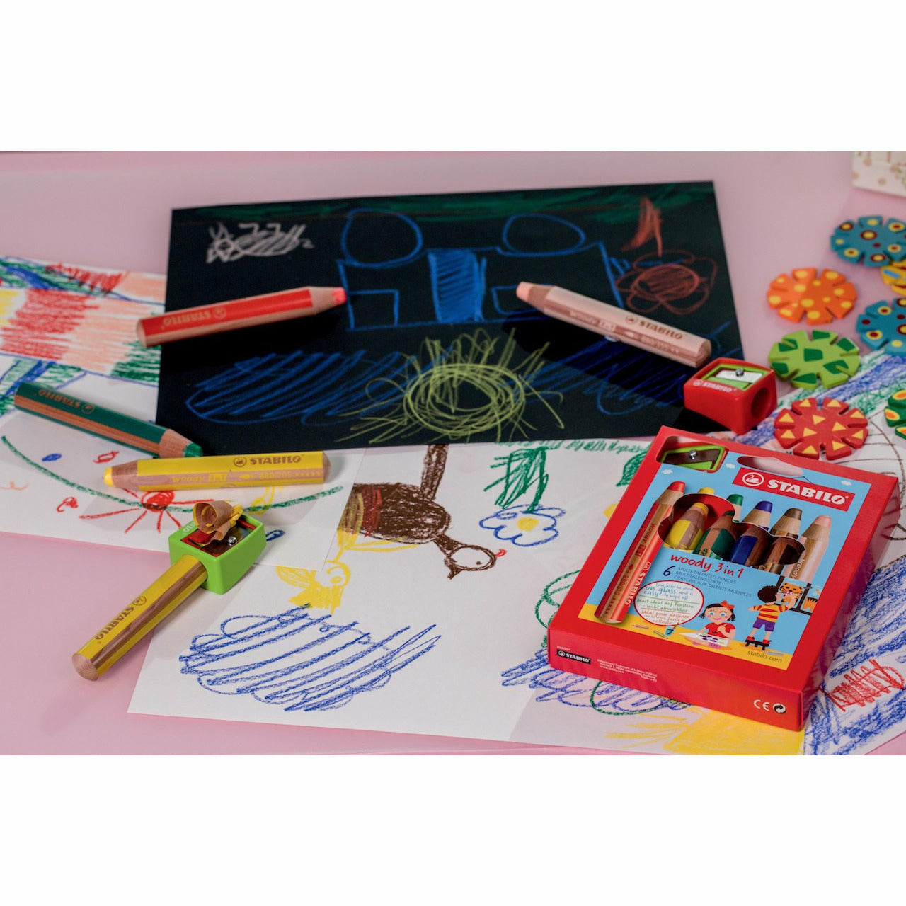 STABILO woody 3in1 Farbstift 6er Etui mit Spezialspitzer