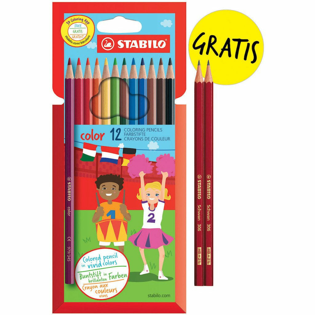 STABILO ECO-Pak mit color 12er Etui + 2 Schwan Bleistifte HB gratis